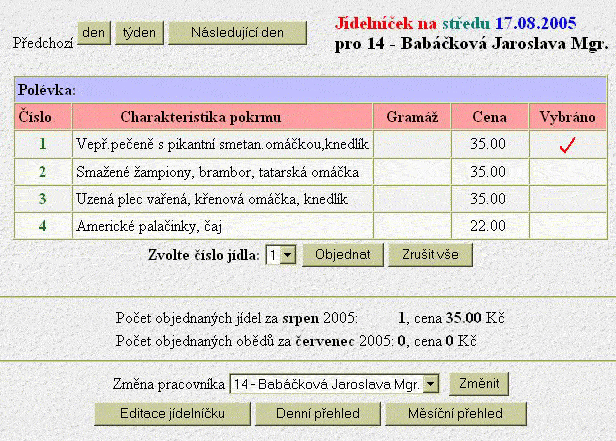 Stravovac� syst�m Doch�zka 3000